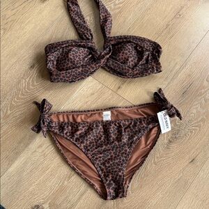 Old Navy Brown and Black Leopard Tie-Side Bikini Bottoms